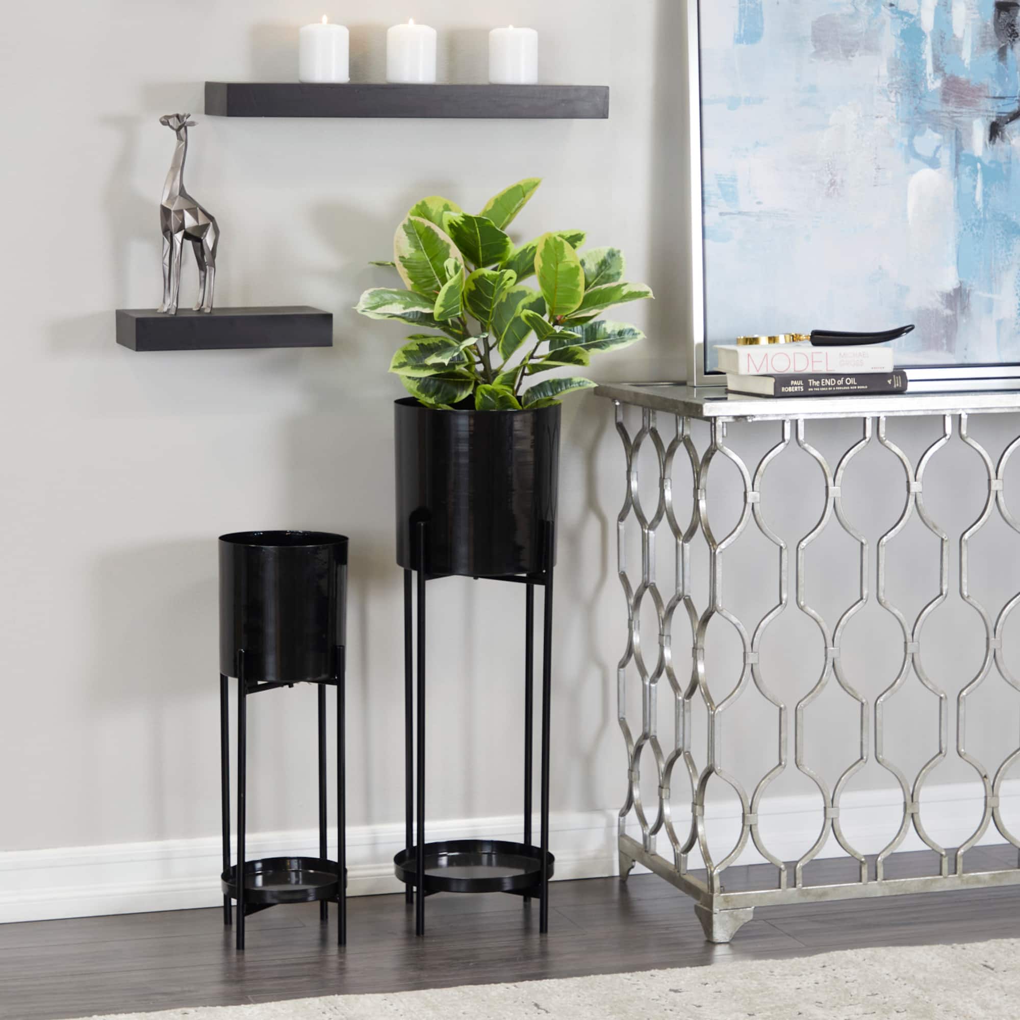 Black Contemporary Planter, Set of 2" 24", 32"